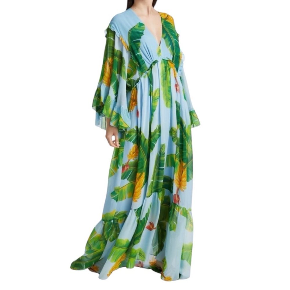 FARM Rio Tropical Leaf Print Maxi Dress